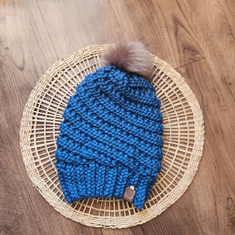 Cozy Blue Knit Pom-Pom Beanie